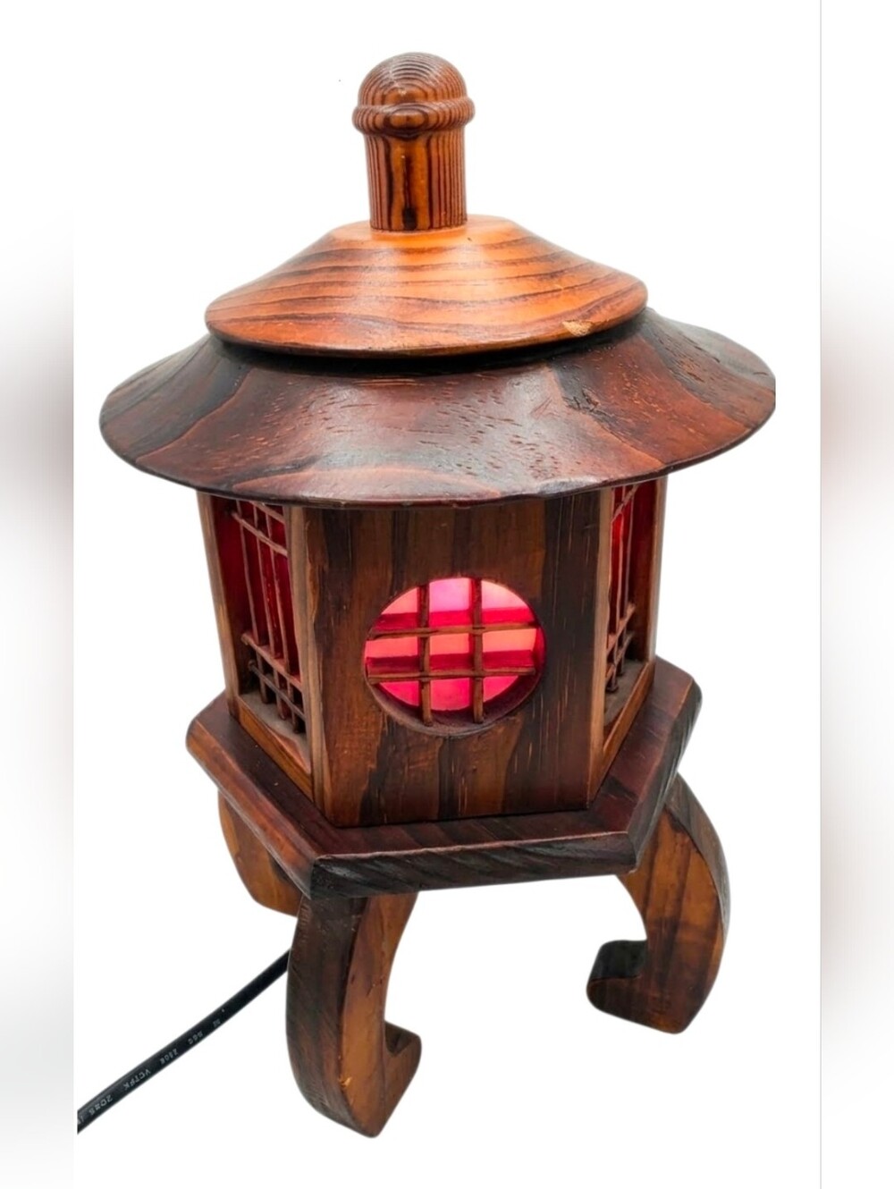 Vintage Korea Carved Rosewood Lantern Pagoda Lamp Red and white light rare Hexag